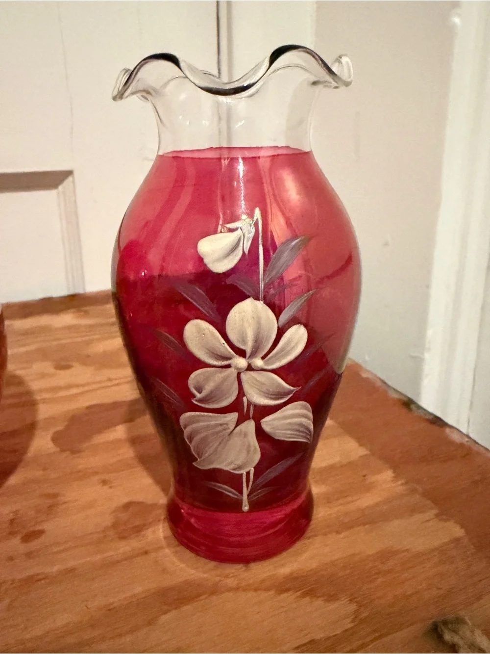 Fenton Vintage Red Cranberry Glass Ruffeled Vase Set